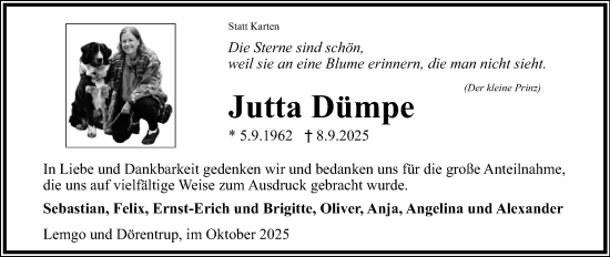 Anzeige  Jutta Dümpe  Lippische Landes-Zeitung