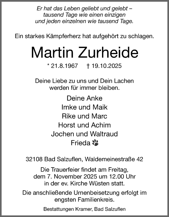 Anzeige  Martin Zurheide  Lippische Landes-Zeitung