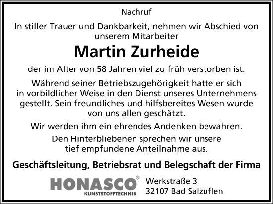 Anzeige  Martin Zurheide  Lippische Landes-Zeitung