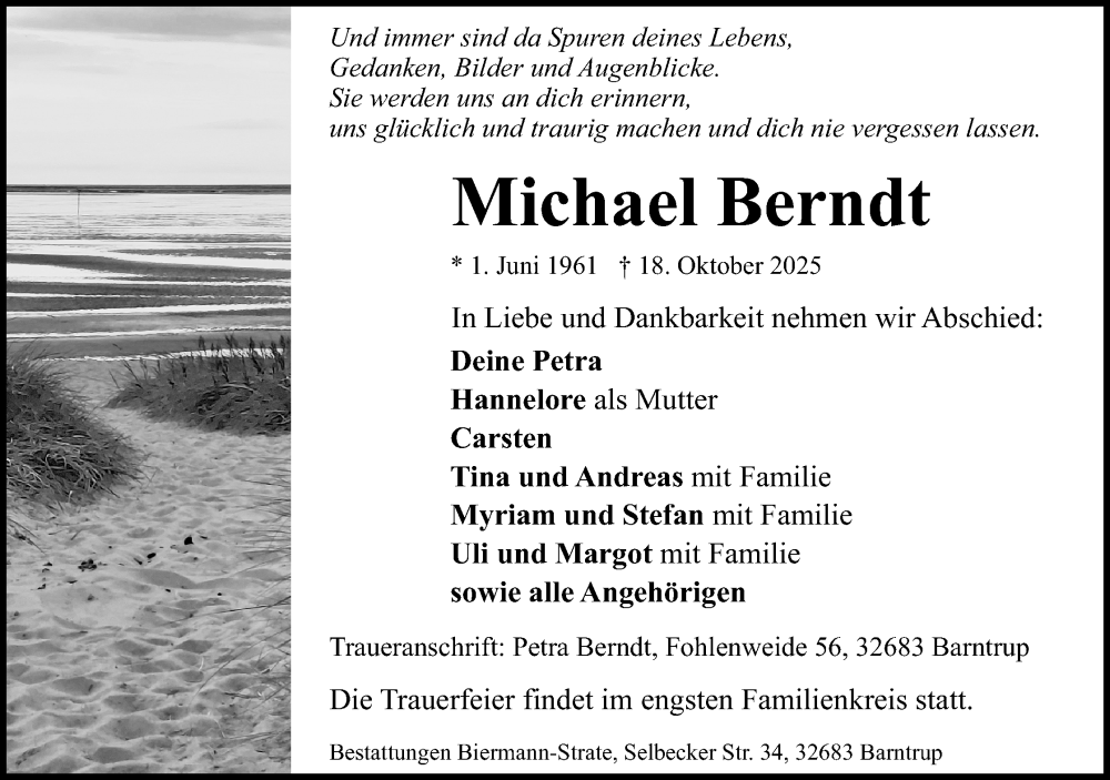  Traueranzeige für Michael Berndt vom 25.10.2025 aus Lippische Landes-Zeitung