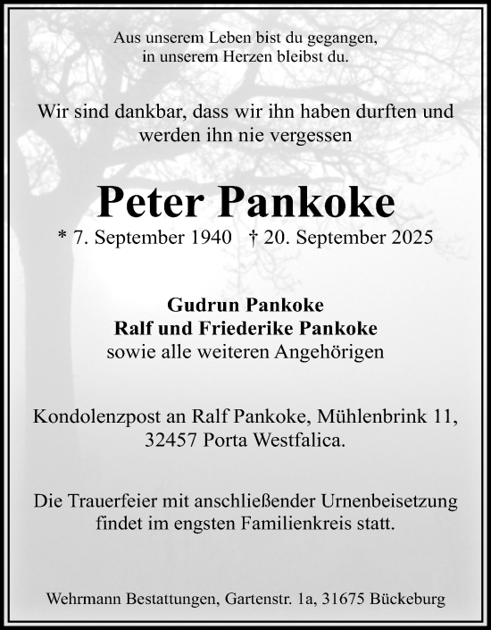 Anzeige  Peter Pankoke  Lippische Landes-Zeitung