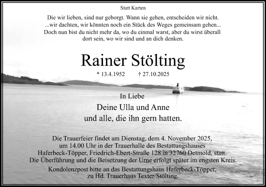 Anzeige  Rainer Stölting  Lippische Landes-Zeitung