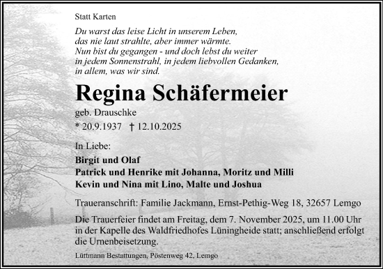 Anzeige  Regina Schäfermeier  Lippische Landes-Zeitung