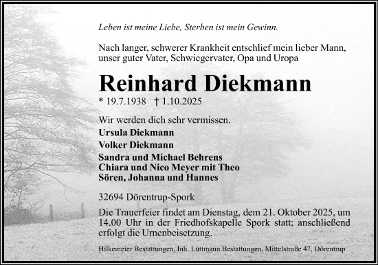 Anzeige  Reinhard Diekmann  Lippische Landes-Zeitung