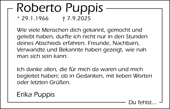 Anzeige  Roberto Puppis  Lippische Landes-Zeitung