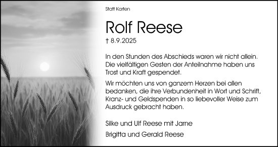 Anzeige  Rolf Reese  Lippische Landes-Zeitung