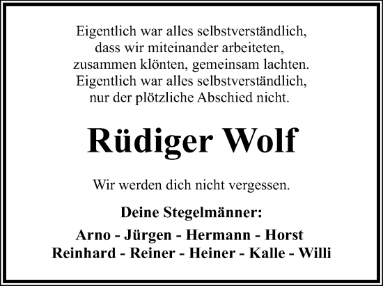 Anzeige  Rüdiger Wolff  Lippische Landes-Zeitung