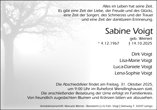 Anzeige  Sabine Voigt  Lippische Landes-Zeitung