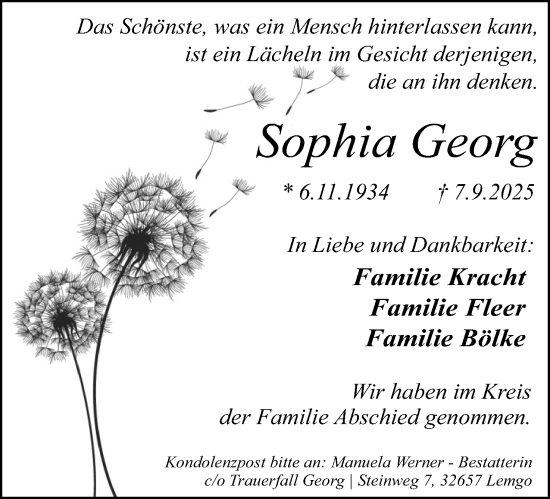 Anzeige  Sophia Georg  Lippische Landes-Zeitung