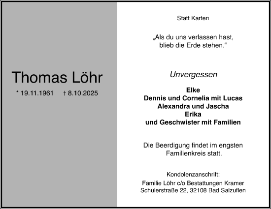 Anzeige  Thomas Löhr  Lippische Landes-Zeitung