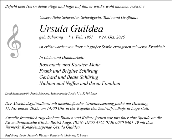 Anzeige  Ursula Guildea  Lippische Landes-Zeitung