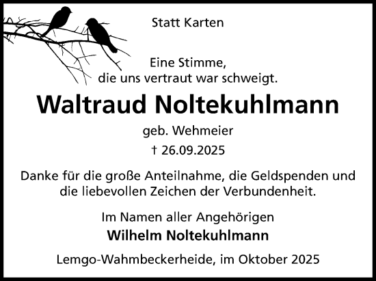 Anzeige  Waltraud Noltekuhlmann  Lippische Landes-Zeitung