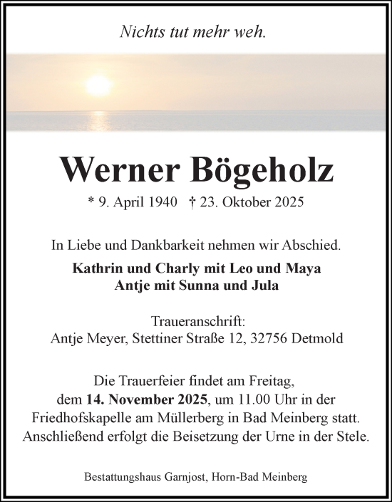 Anzeige  Werner Bögeholz  Lippische Landes-Zeitung