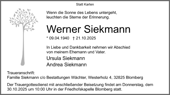 Anzeige  Werner Siekmann  Lippische Landes-Zeitung
