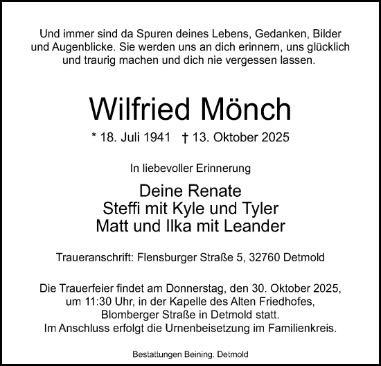 Anzeige  Wilfried Mönch  Lippische Landes-Zeitung