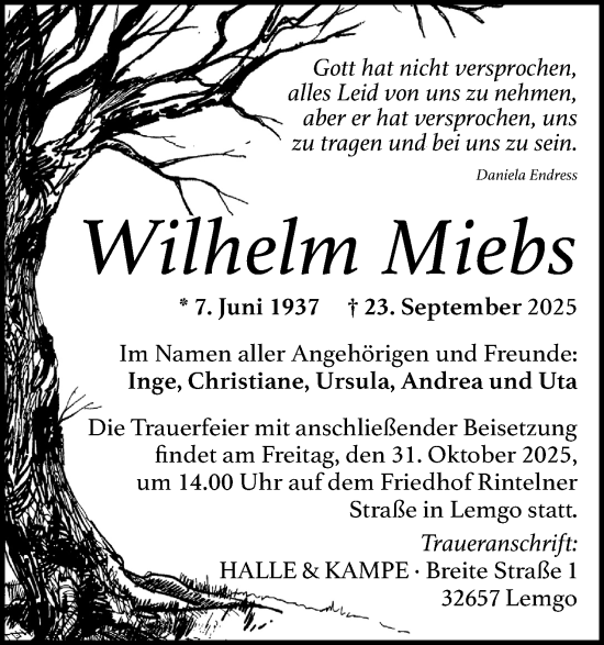 Anzeige  Wilhelm Miebs  Lippische Landes-Zeitung