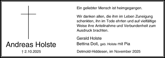 Anzeige  Andreas Holste  Lippische Landes-Zeitung