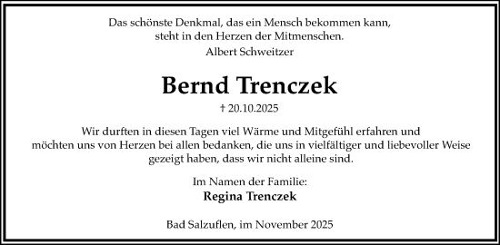 Anzeige  Bernd Trenczek  Lippische Landes-Zeitung