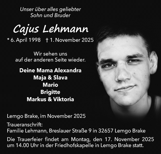 Anzeige  Cajus Lehmann  Lippische Landes-Zeitung