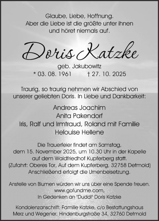 Anzeige  Doris Katzke  Lippische Landes-Zeitung
