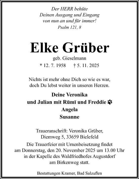 Anzeige  Elke Grüber  Lippische Landes-Zeitung
