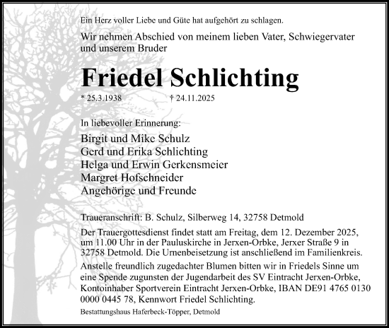 Anzeige  Friedel Schlichting  Lippische Landes-Zeitung