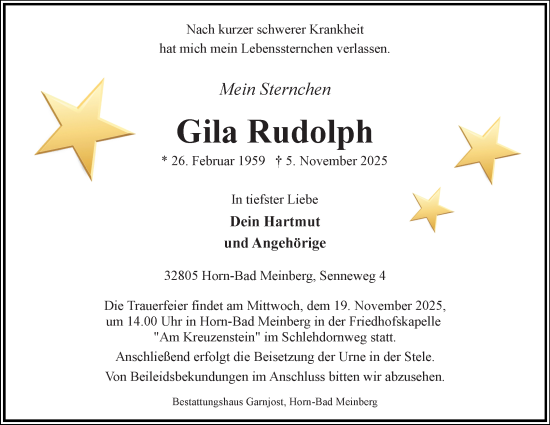 Anzeige  Gila Rudolph  Lippische Landes-Zeitung