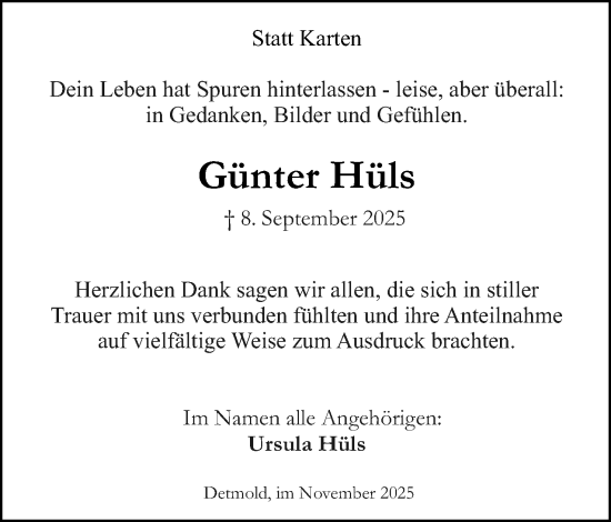Anzeige  Günter Hüls  Lippische Landes-Zeitung