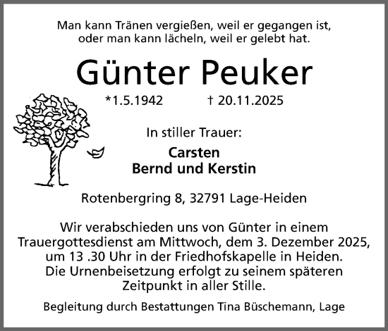 Anzeige  Günter Peuker  Lippische Landes-Zeitung