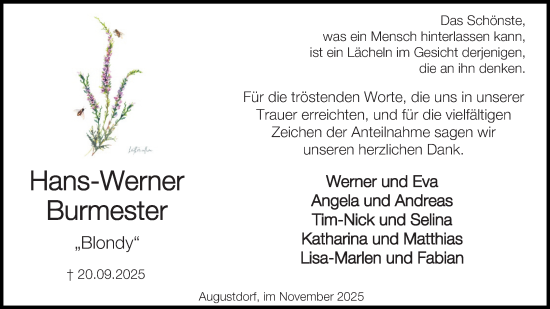 Anzeige  Hans-Werner Burmester  Lippische Landes-Zeitung