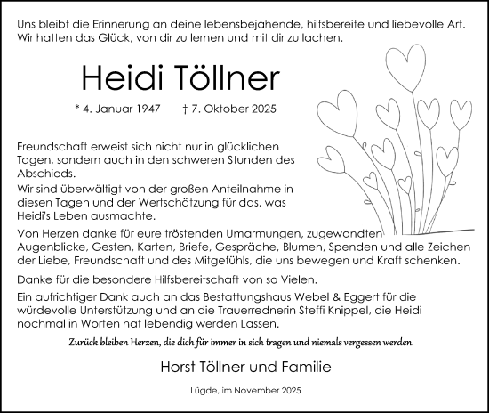 Anzeige  Heidi Töllner  Lippische Landes-Zeitung