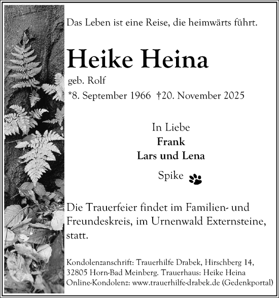 Anzeige  Heike Heina  Lippische Landes-Zeitung