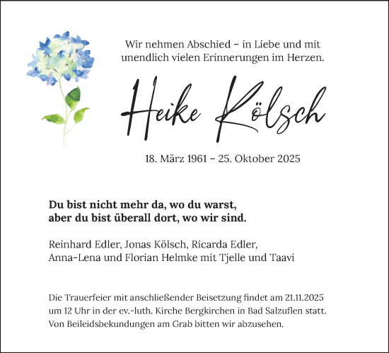 Anzeige  Heike Kölsch  Lippische Landes-Zeitung