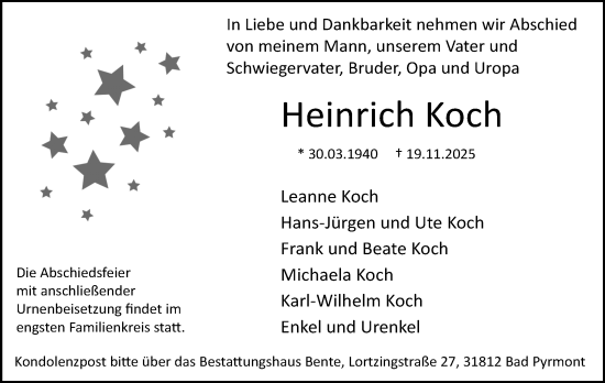 Anzeige  Heinrich Koch  Lippische Landes-Zeitung