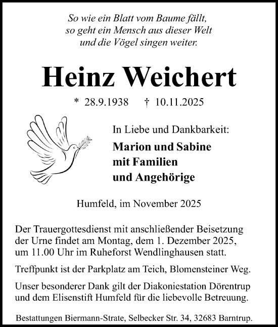 Anzeige  Heinz Weichert  Lippische Landes-Zeitung