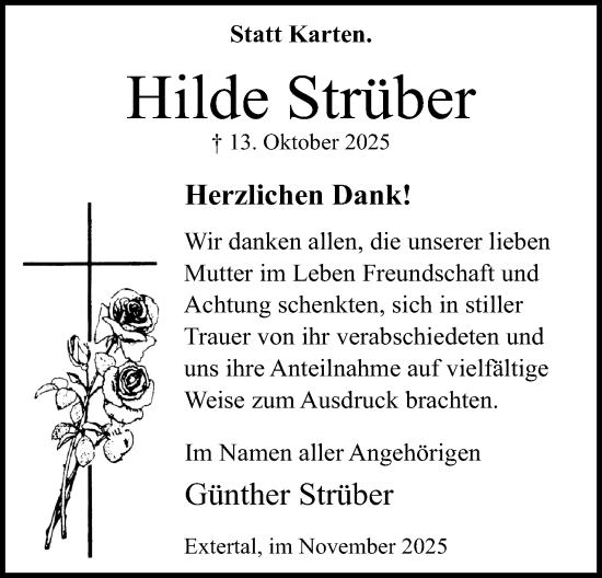 Anzeige  Hilde Strüber  Lippische Landes-Zeitung