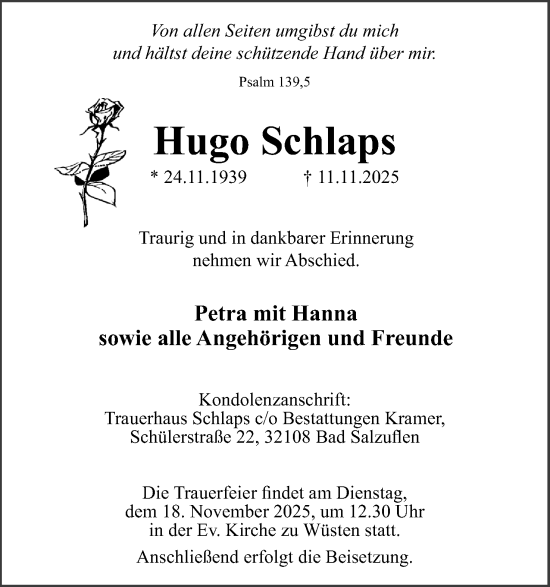 Anzeige  Hugo Schlaps  Lippische Landes-Zeitung