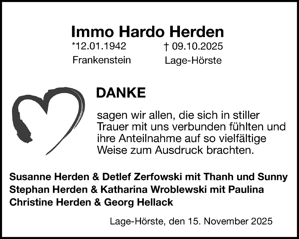  Traueranzeige für Immo Hardo Herden vom 15.11.2025 aus Lippische Landes-Zeitung
