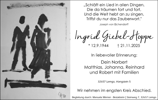 Anzeige  Ingrid Giebel-Hoppe  Lippische Landes-Zeitung