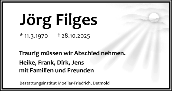 Anzeige  Jörg Filges  Lippische Landes-Zeitung