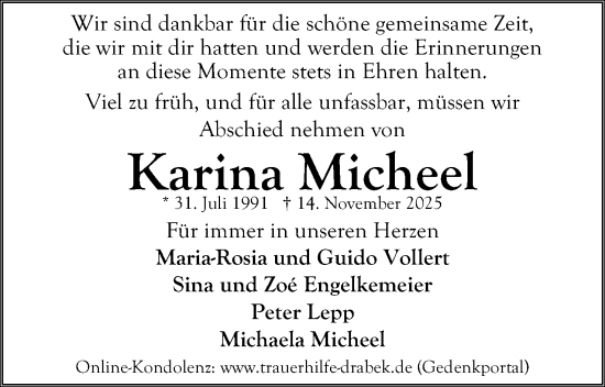 Anzeige  Karina Micheel  Lippische Landes-Zeitung