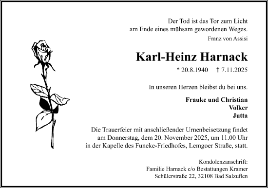 Anzeige  Karl-Heinz Harnack  Lippische Landes-Zeitung