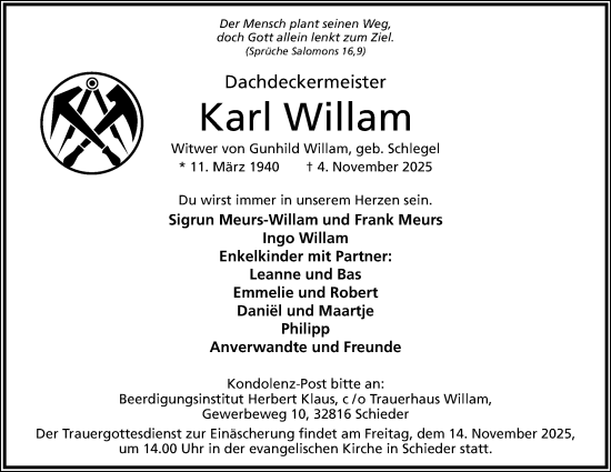 Anzeige  Karl Willam  Lippische Landes-Zeitung