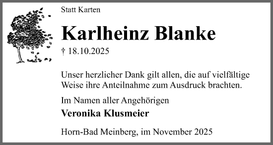 Anzeige  Karlheinz Blanke  Lippische Landes-Zeitung