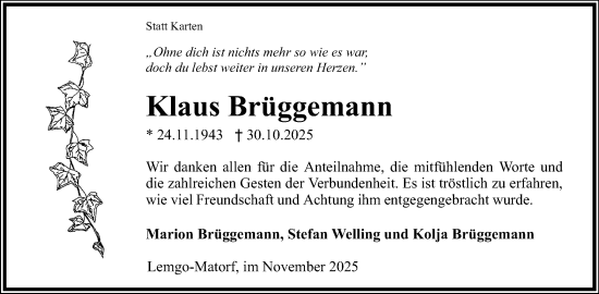 Anzeige  Klaus Brüggemann  Lippische Landes-Zeitung