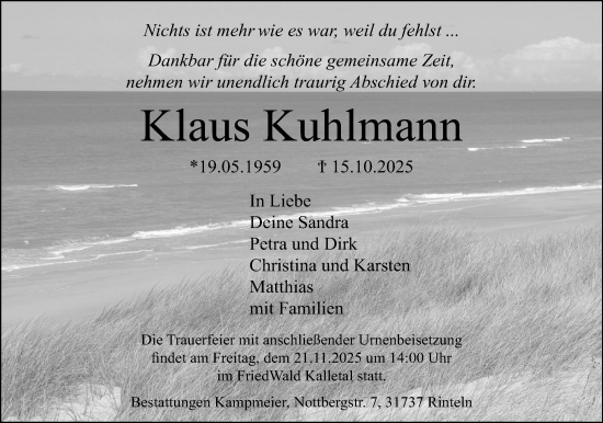 Anzeige  Klaus Kuhlmann  Lippische Landes-Zeitung