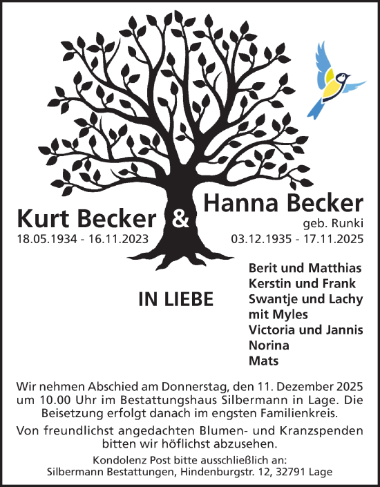 Anzeige  Kurt Becker  Lippische Landes-Zeitung