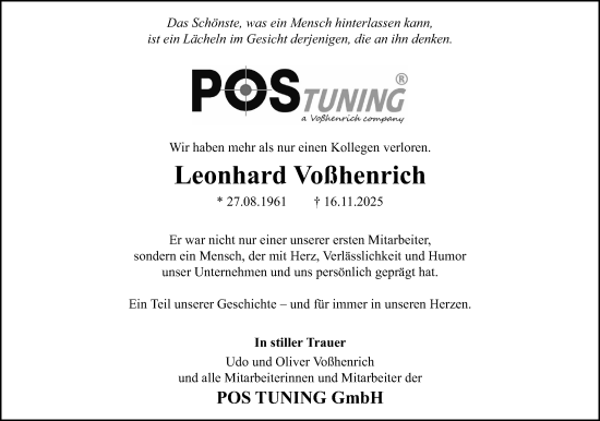 Anzeige  Leonhard Voßhenrich  Lippische Landes-Zeitung