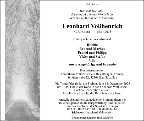 Anzeige  Leonhard Voßhenrich  Lippische Landes-Zeitung