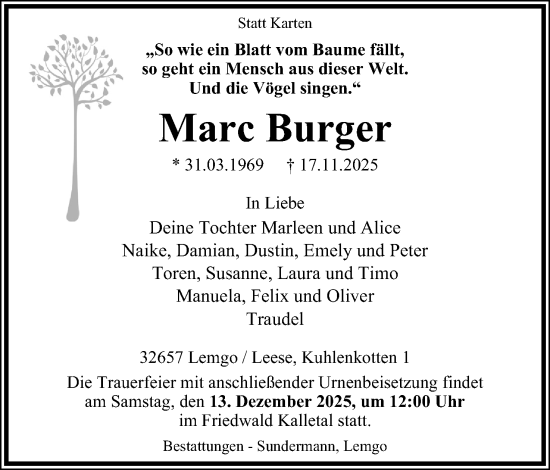 Anzeige  Marc Burger  Lippische Landes-Zeitung